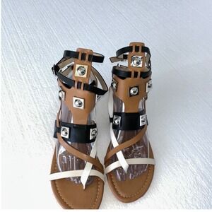 Cape Robbin WomensGladiator‎ Sandals  8.5 Cage Strappy Studded Tan Black White